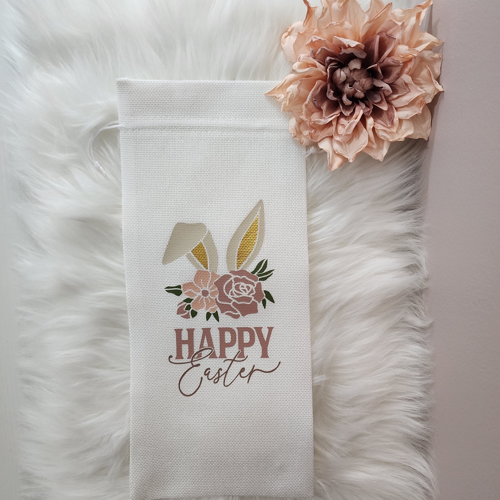 Easter Bunny Wine Bag with Floral Design